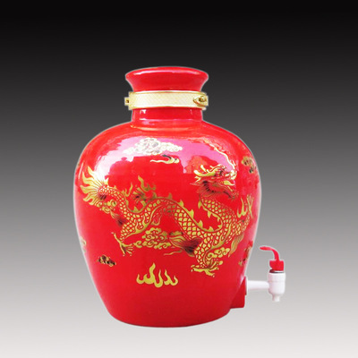 【供应 景德镇红色20斤装双龙戏珠白酒坛子陶瓷泡酒坛价格 优惠】价格,厂家,图片,陶瓷包装容器,景德镇金泰陶瓷-